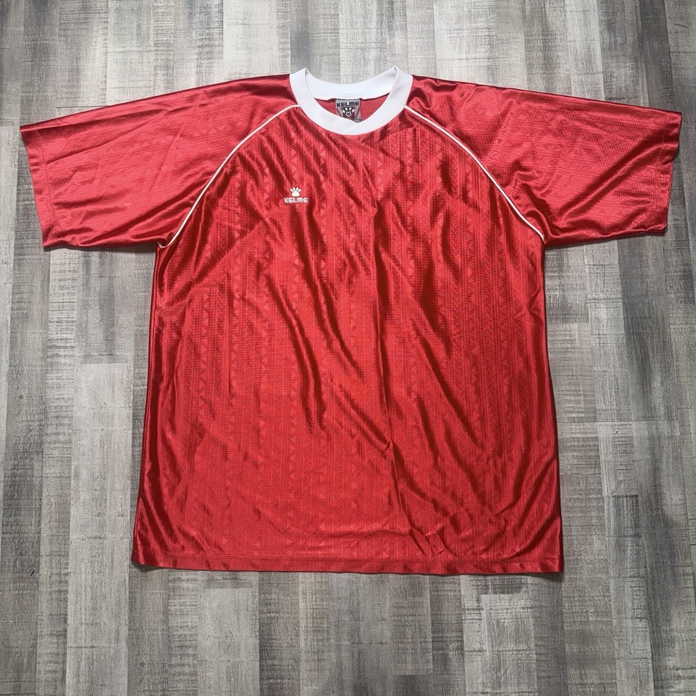Vintage Satin Kelme Logo Men's Soccer Jersey  Mens XLarge Red Striped Patterned